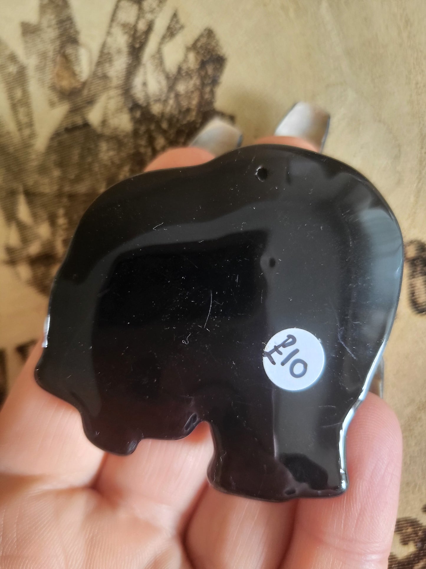 Obsidian elephant with baby