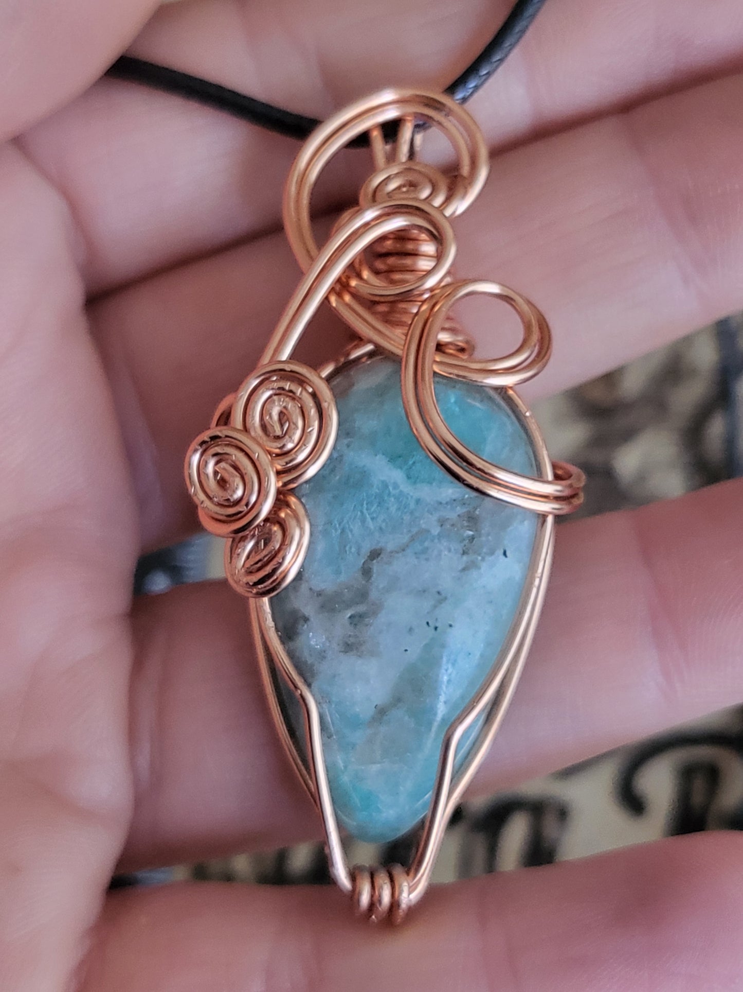 Amazonite and smokey quartz wire wrapped pendant