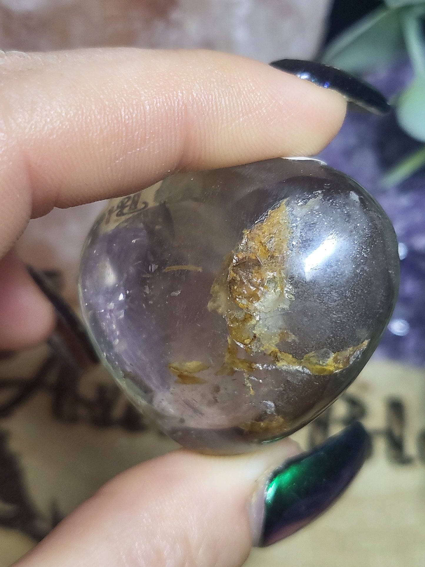 Smokey quartz with golden healer heart