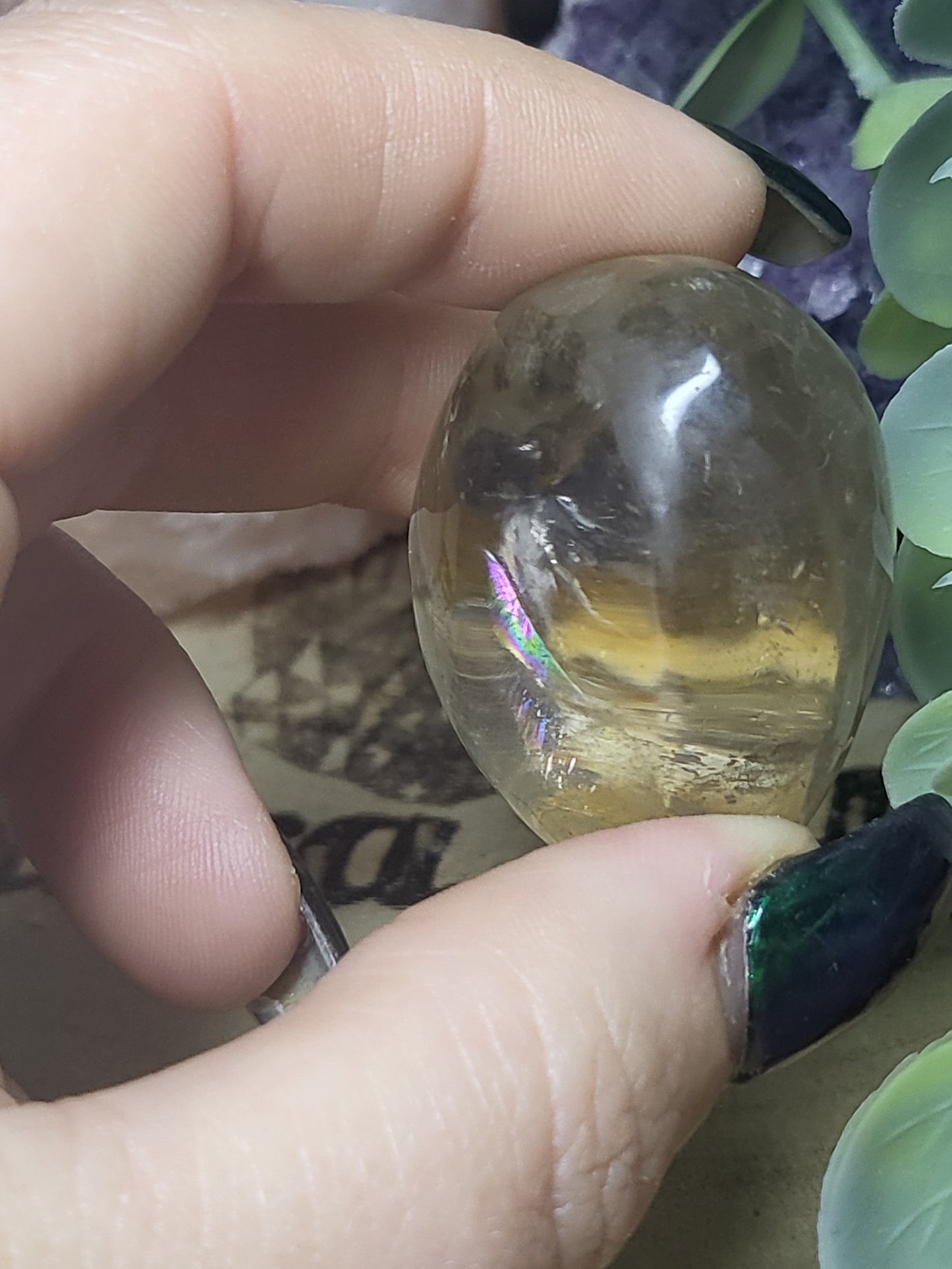 Smokey quartz with golden healer heart