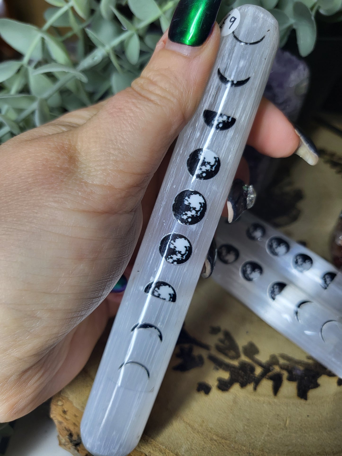 Selenite moon phase wand
