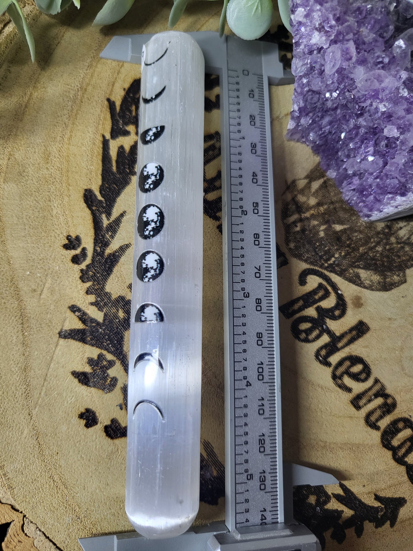 Selenite moon phase wand
