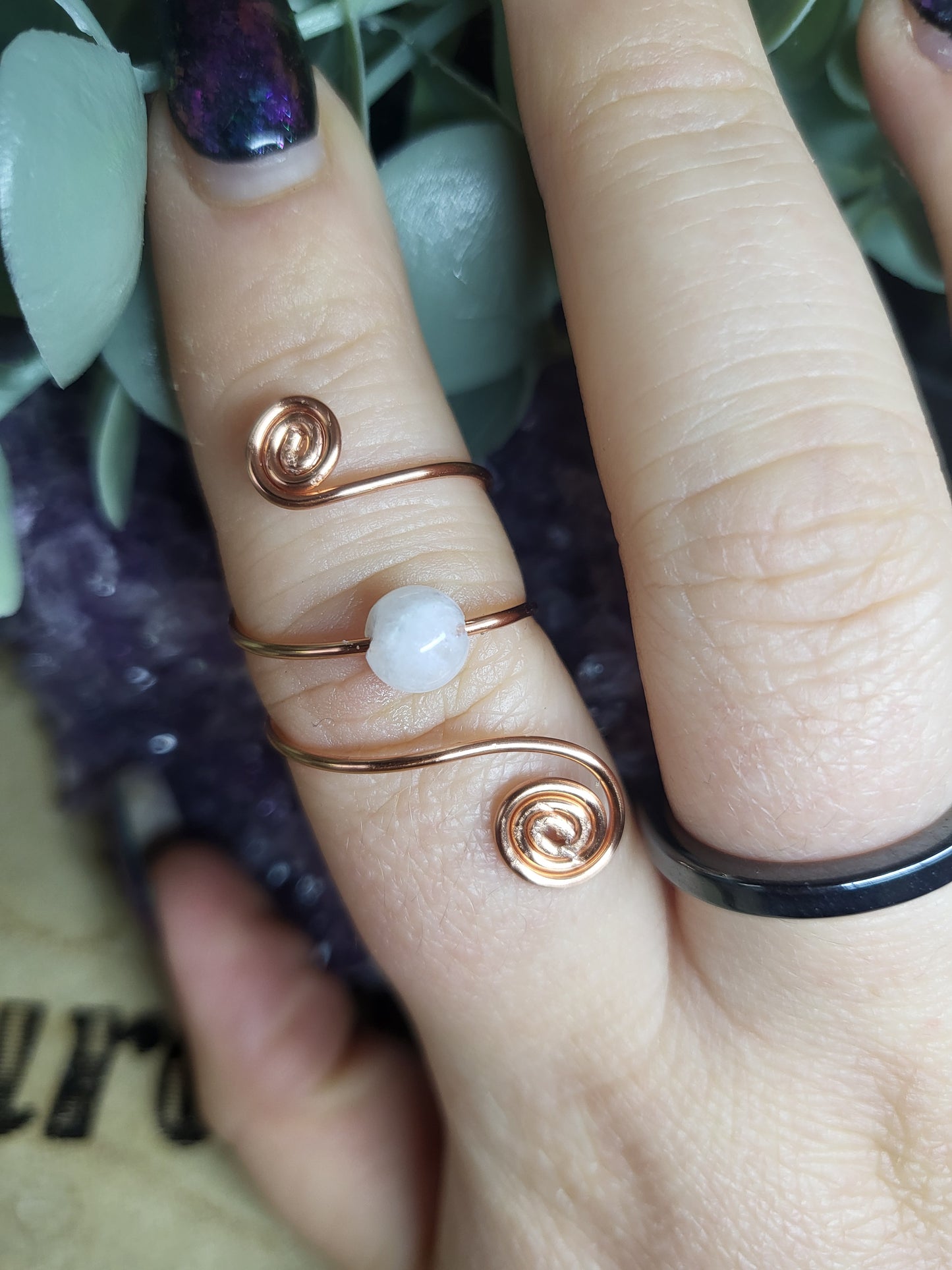 Copper moonstone ring