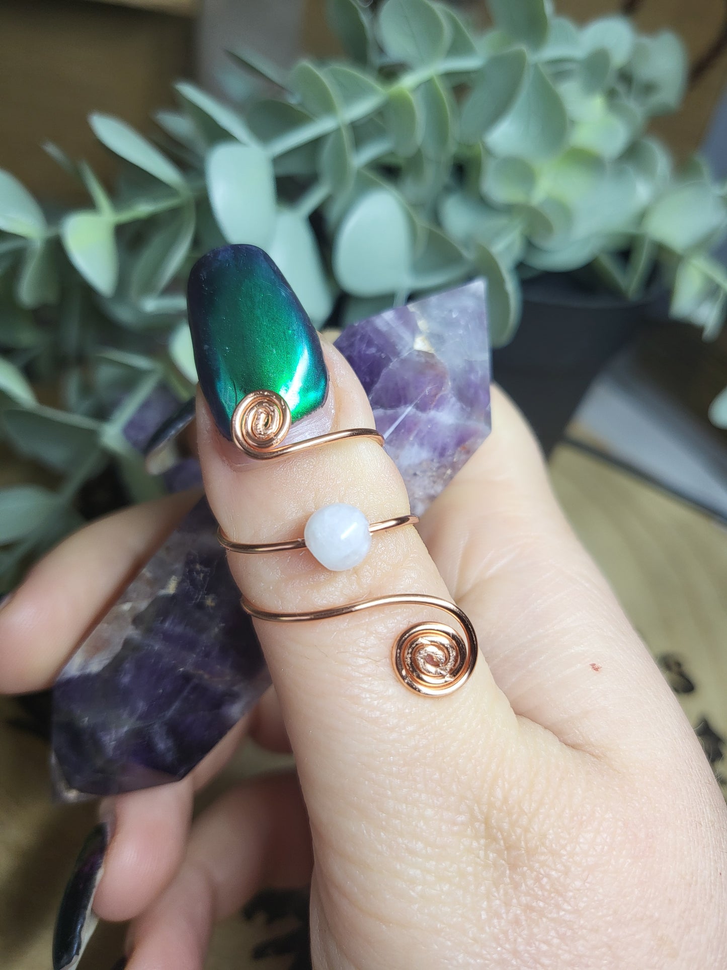 Copper moonstone ring