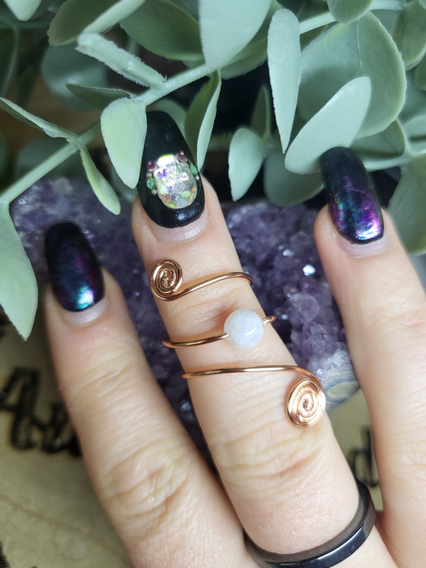 Copper moonstone ring