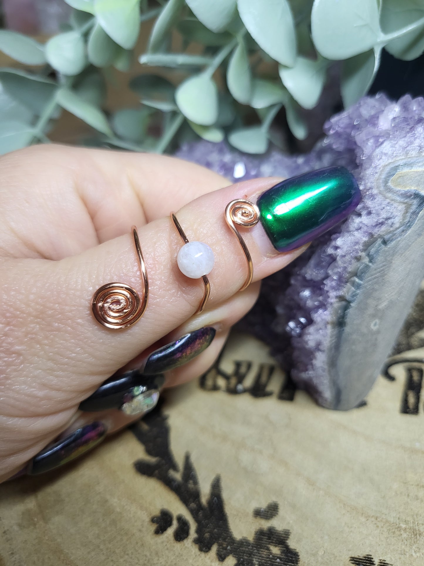 Copper moonstone ring