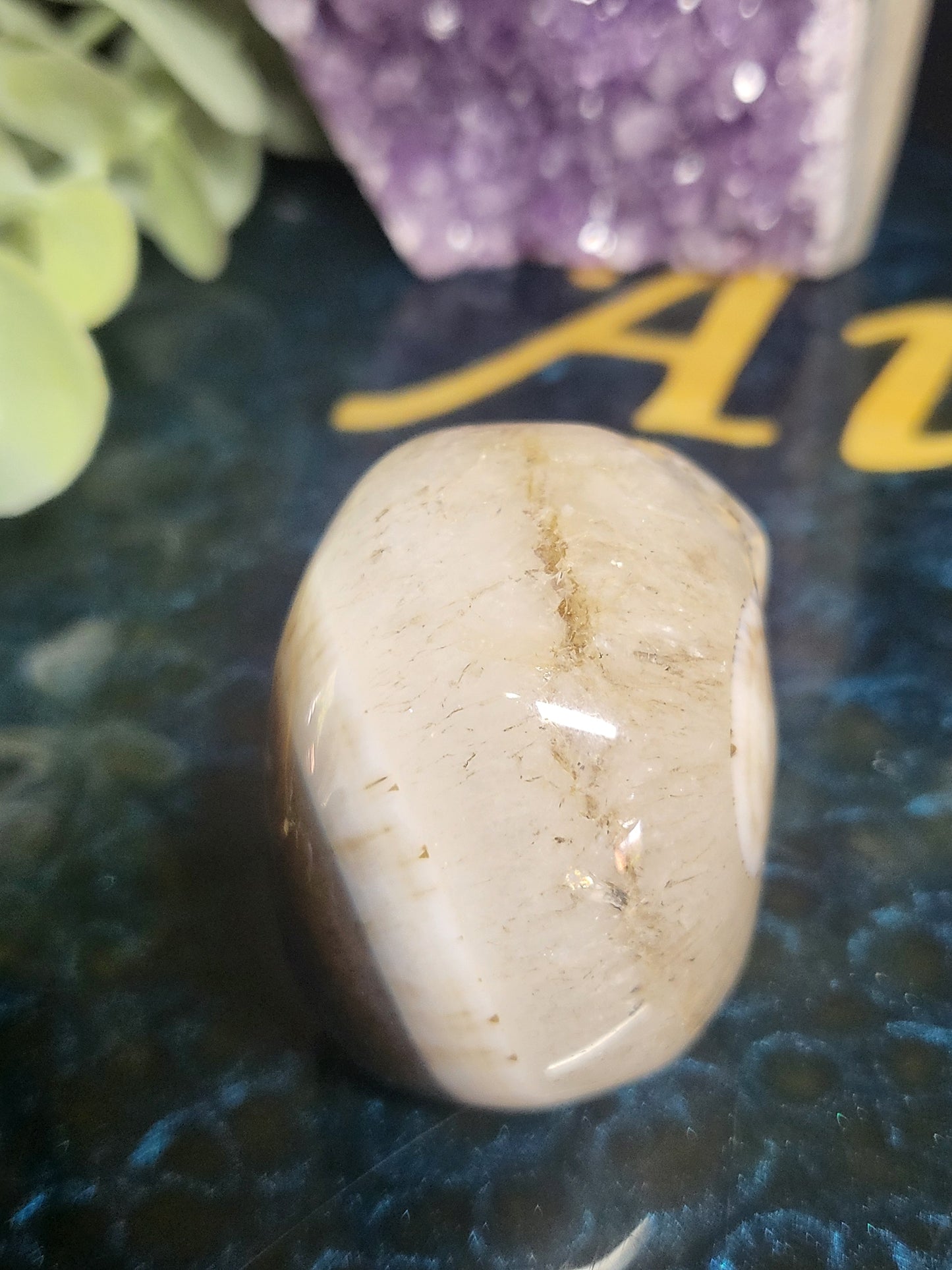 Black agate skull with quartz