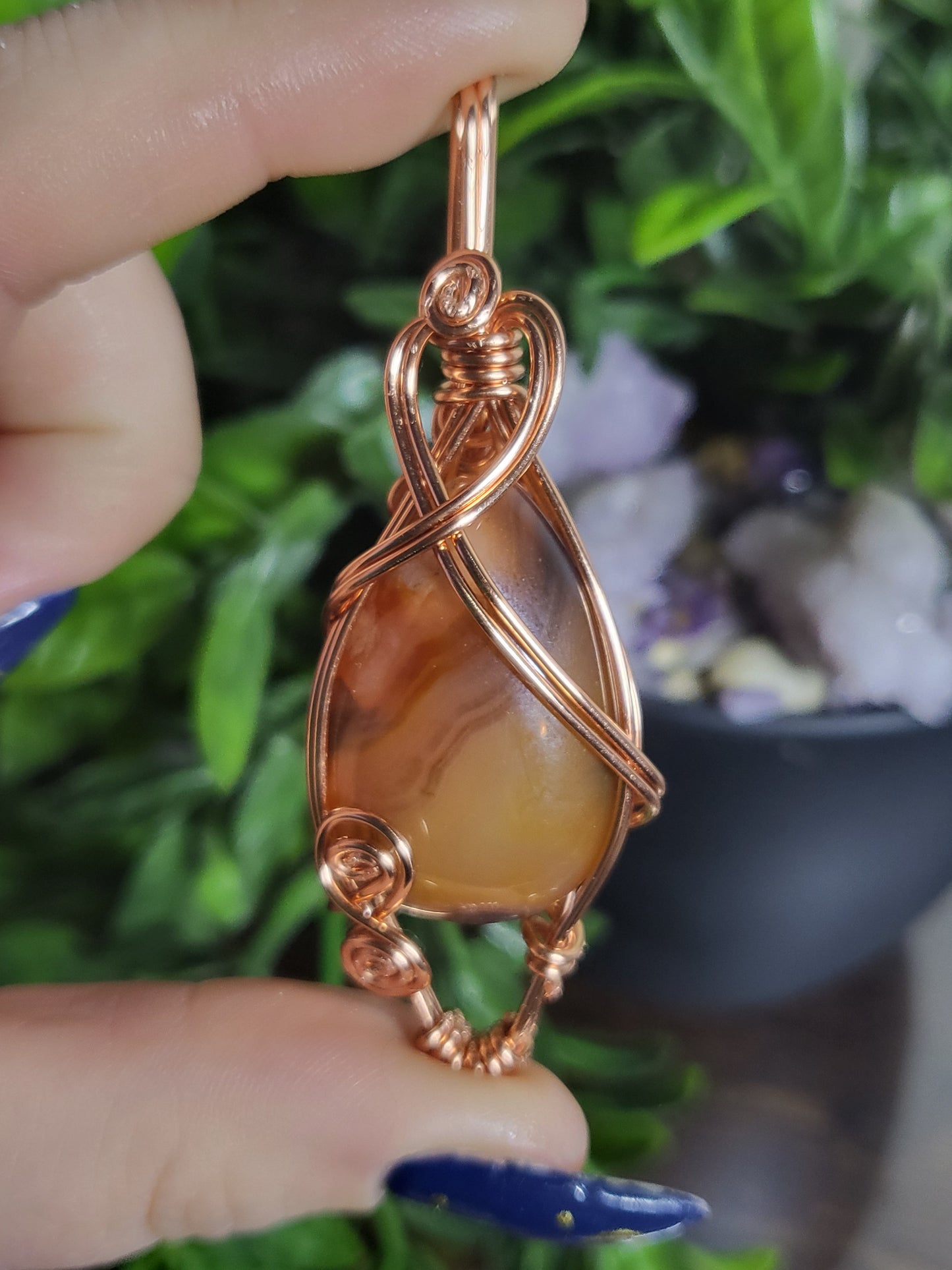 Carnelian copper wrapped pendant