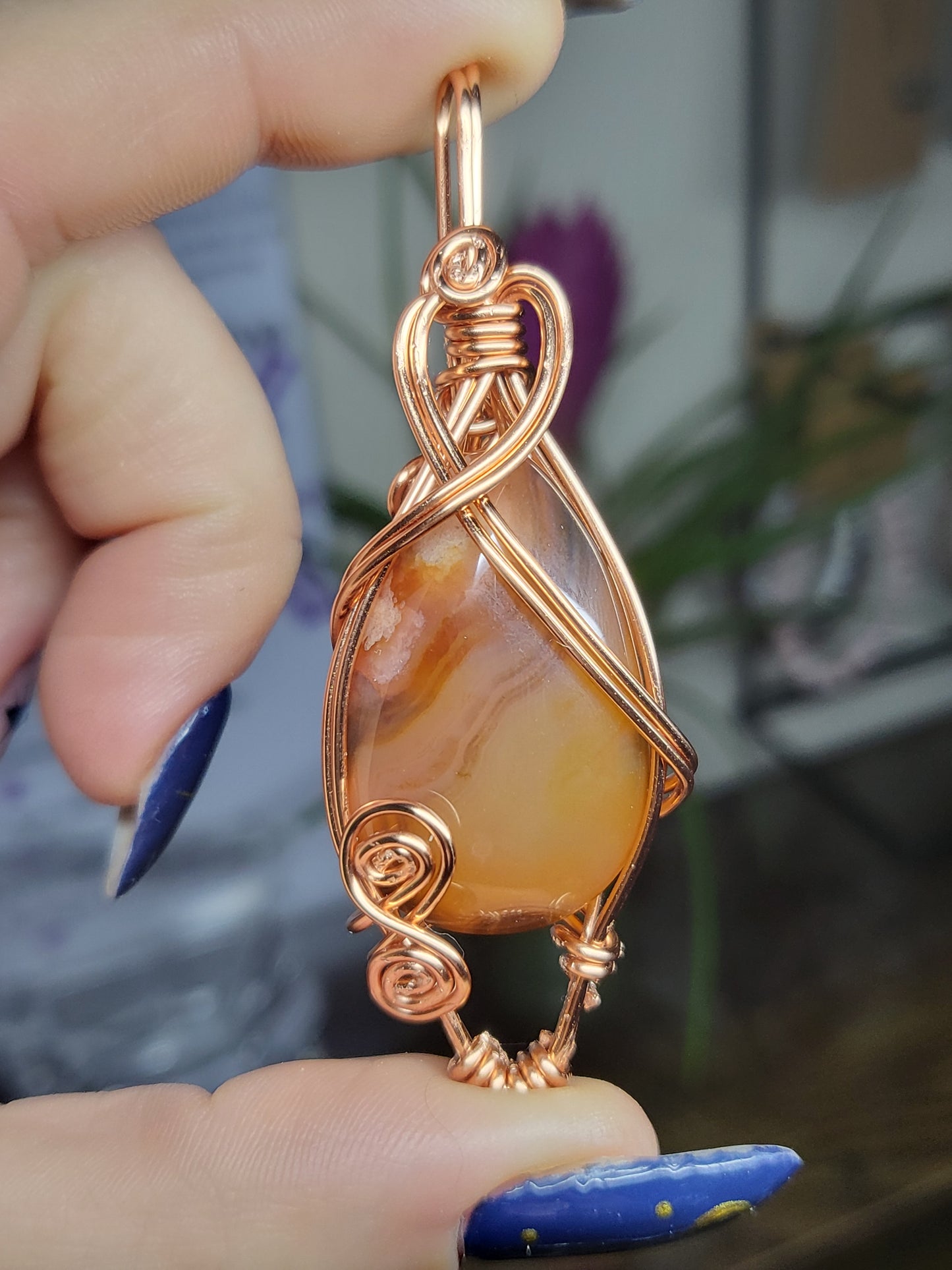 Carnelian copper wrapped pendant