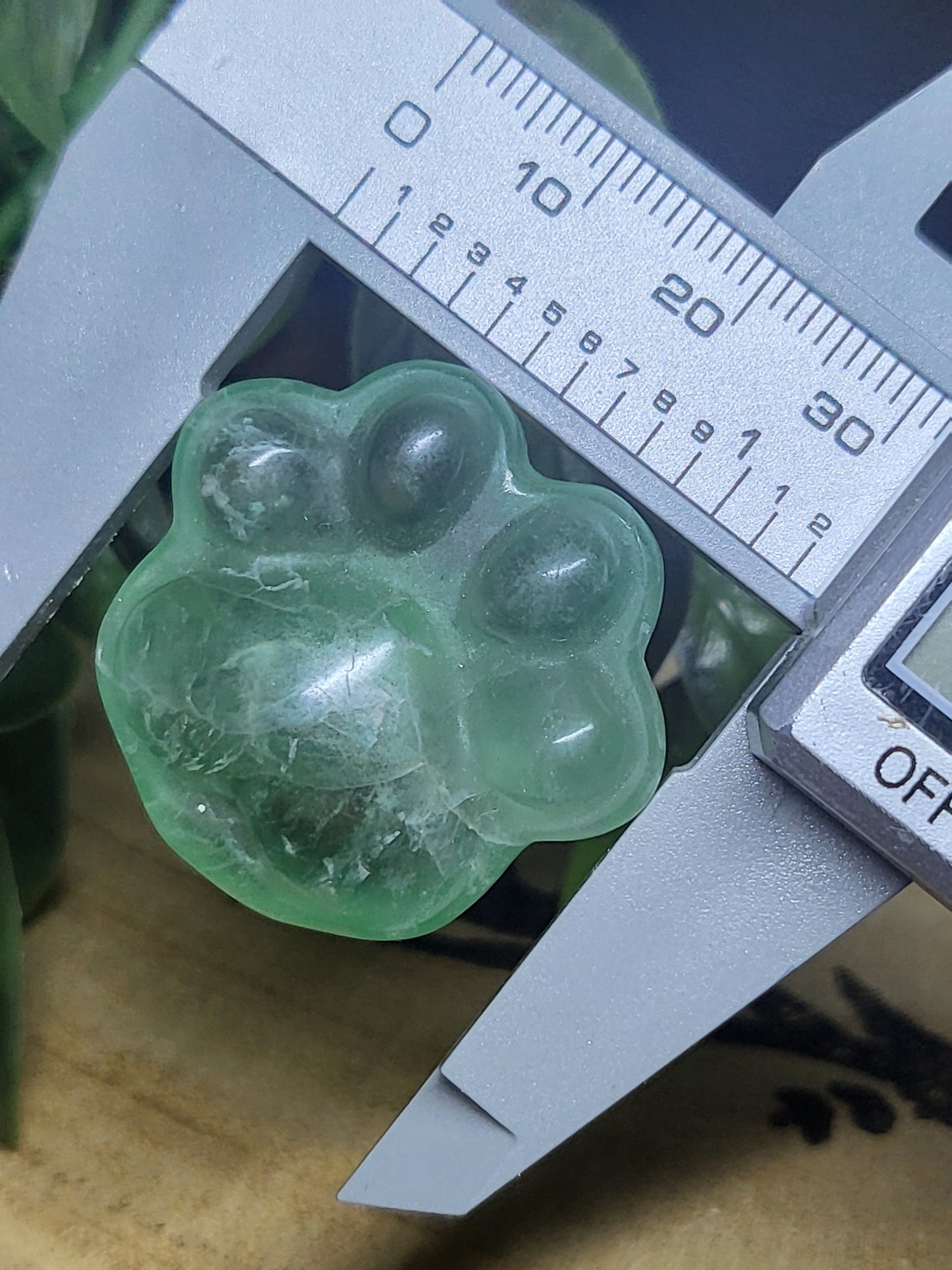 Green fluorite paw print