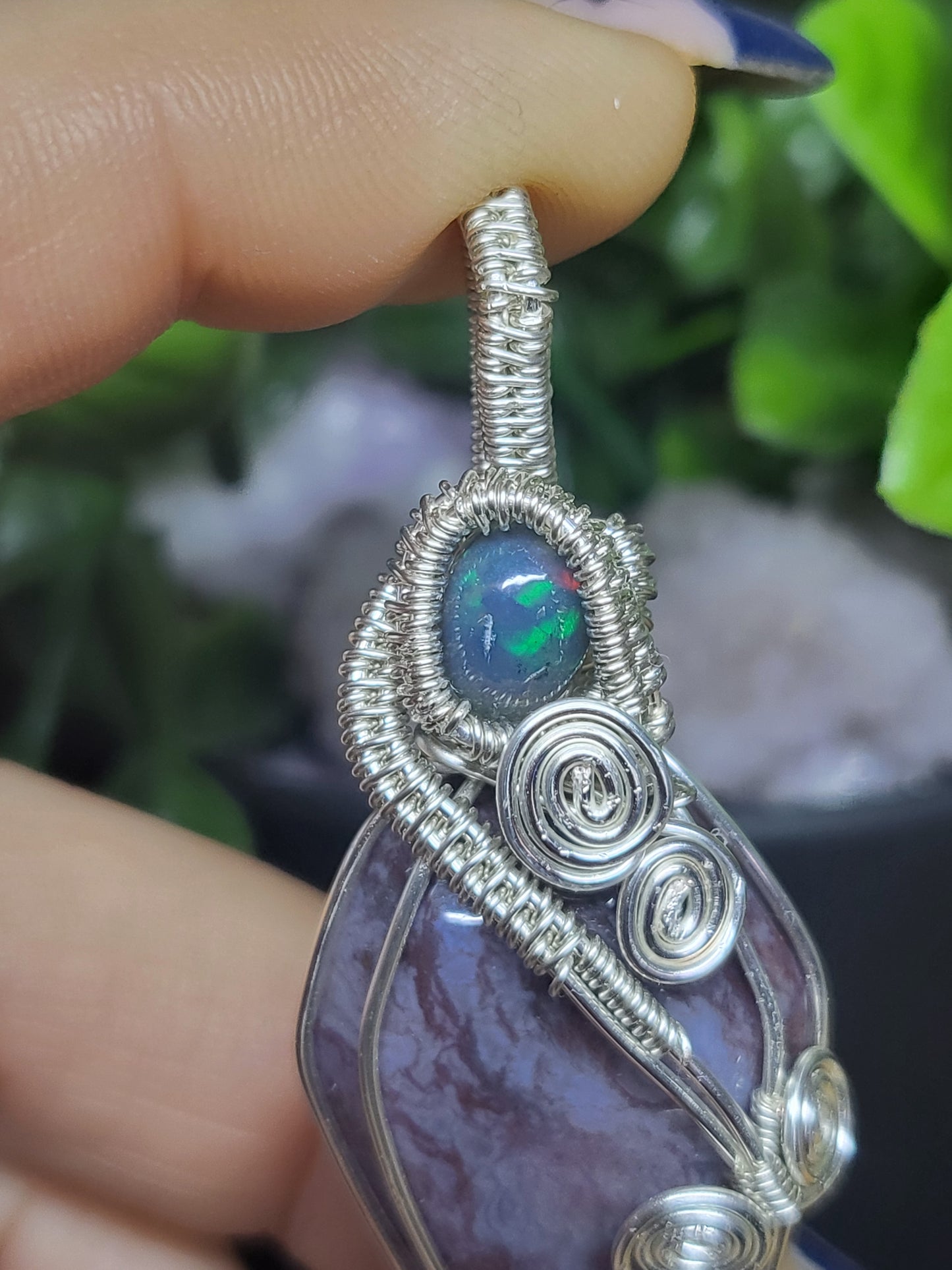 Ocean Jasper and black opal coffin pendant