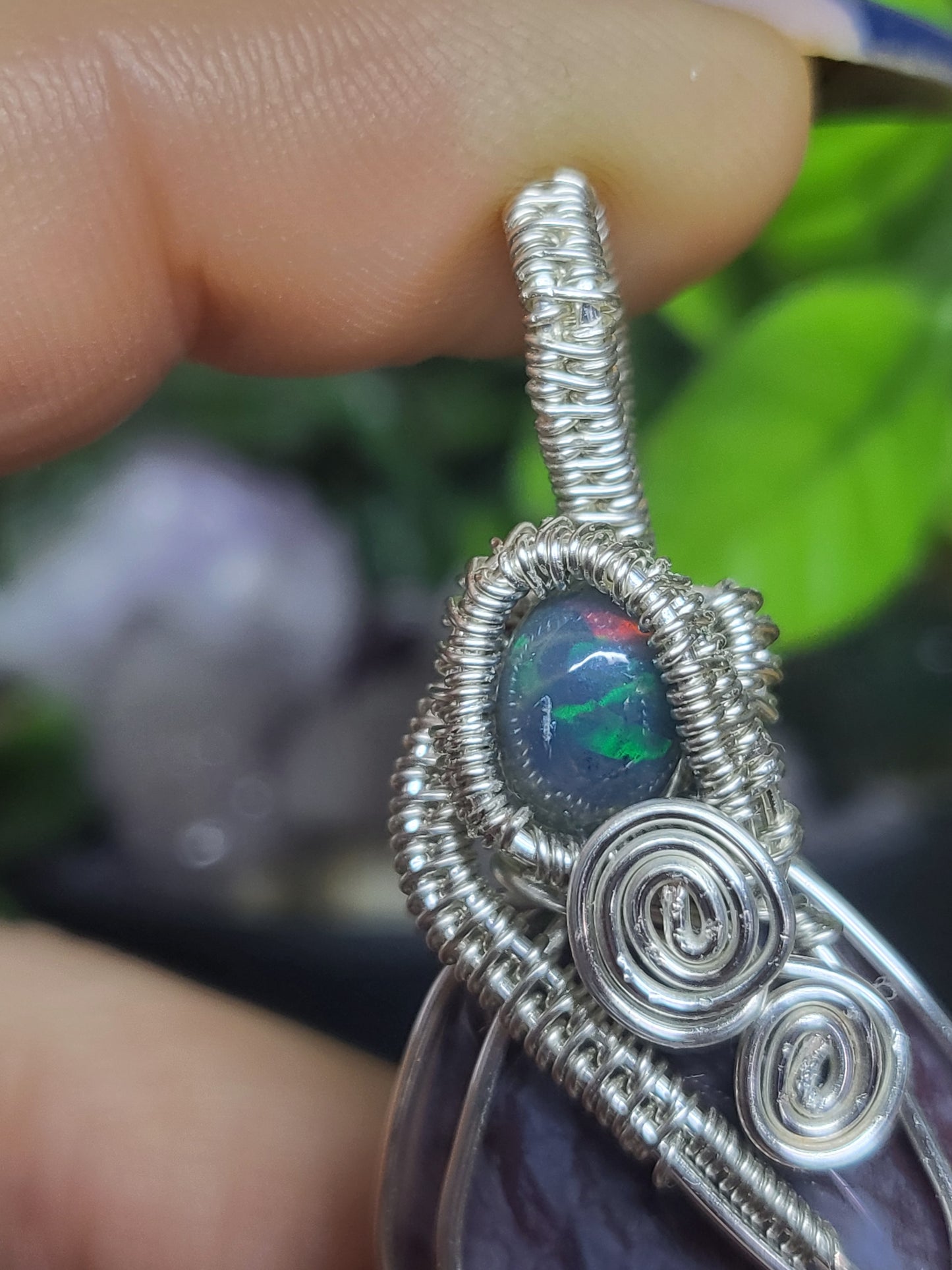 Ocean Jasper and black opal coffin pendant