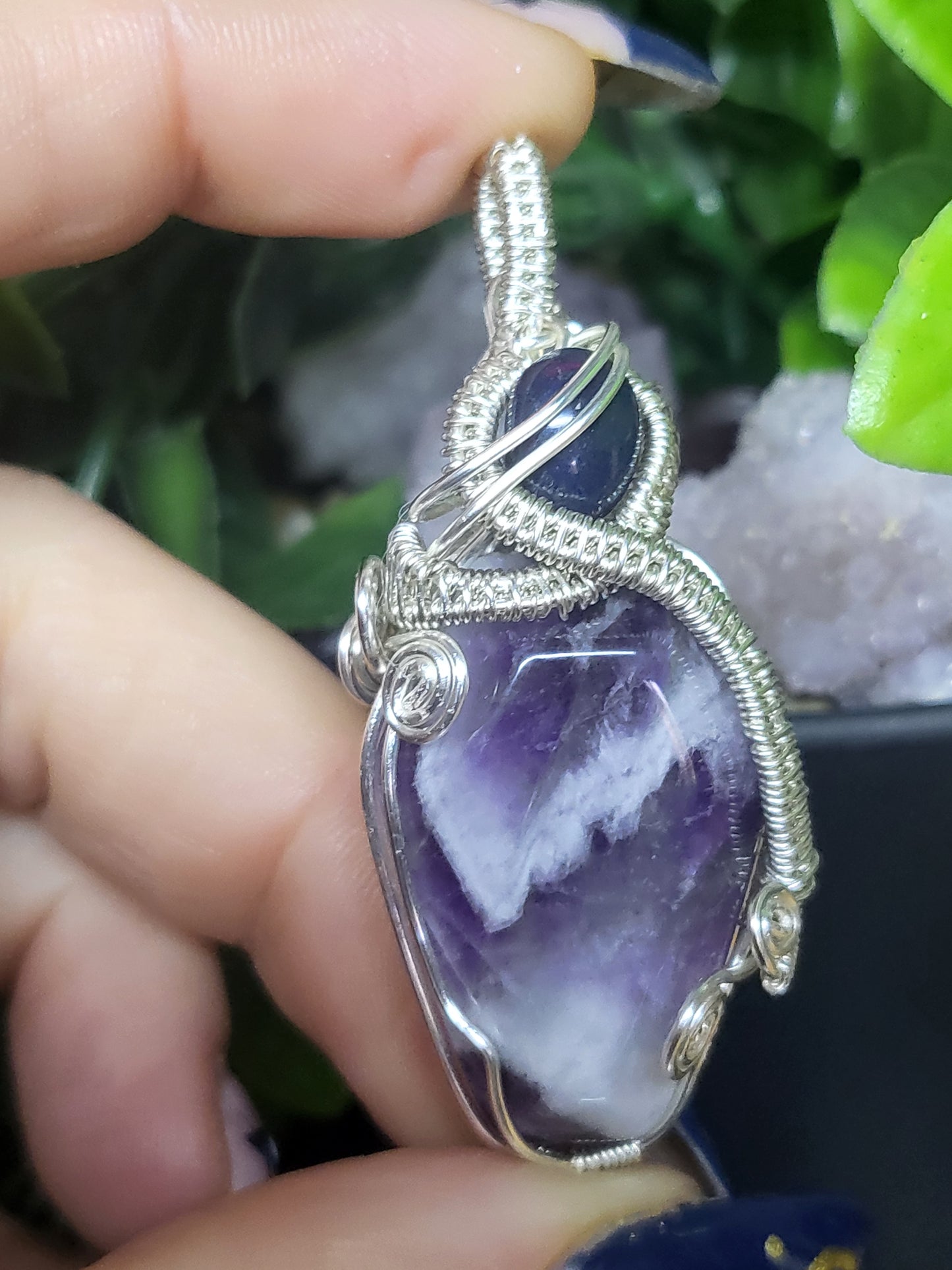 Chevron amethyst coffin pendant with black opal