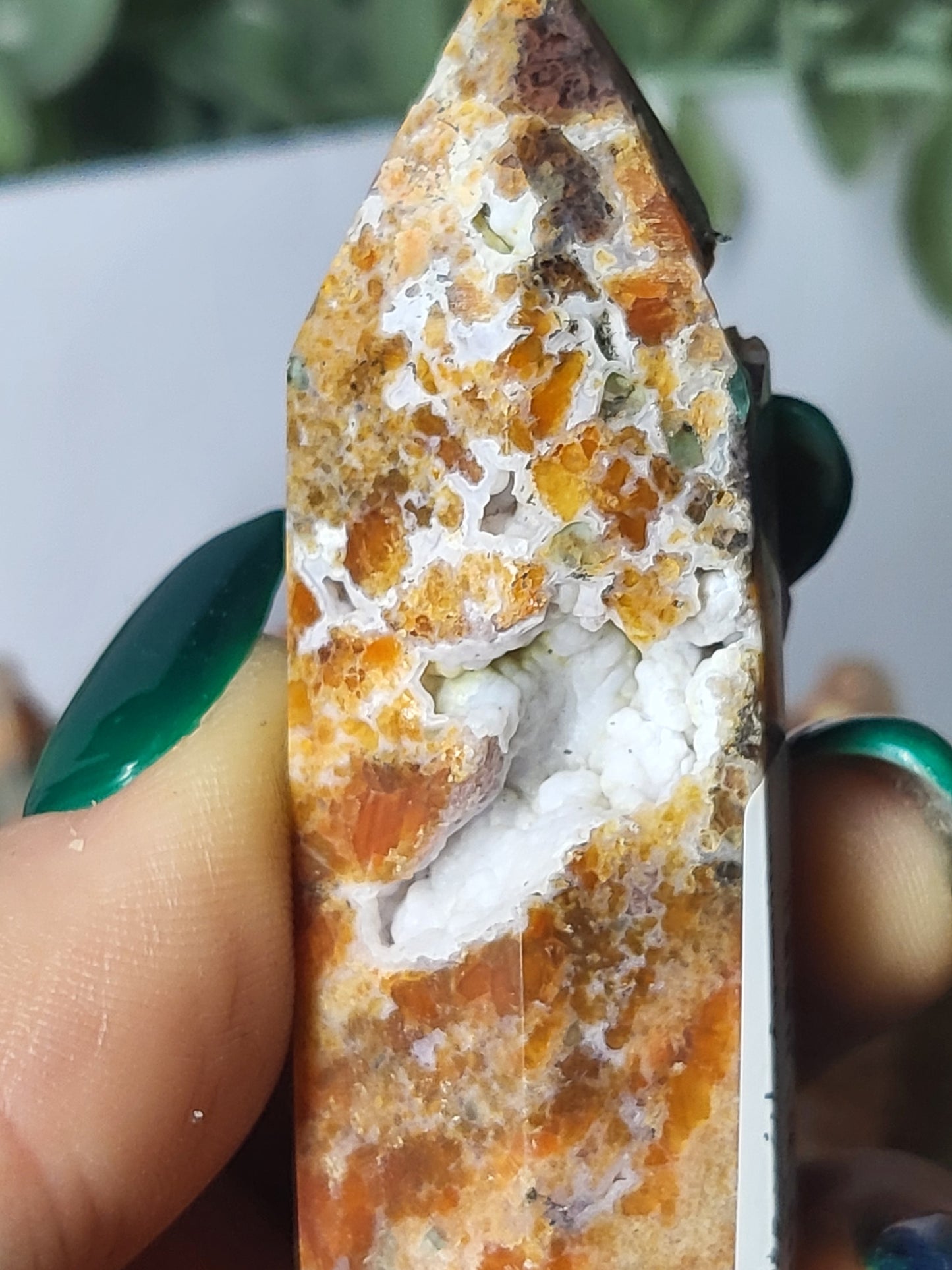 Orange Calcite and Apatite point