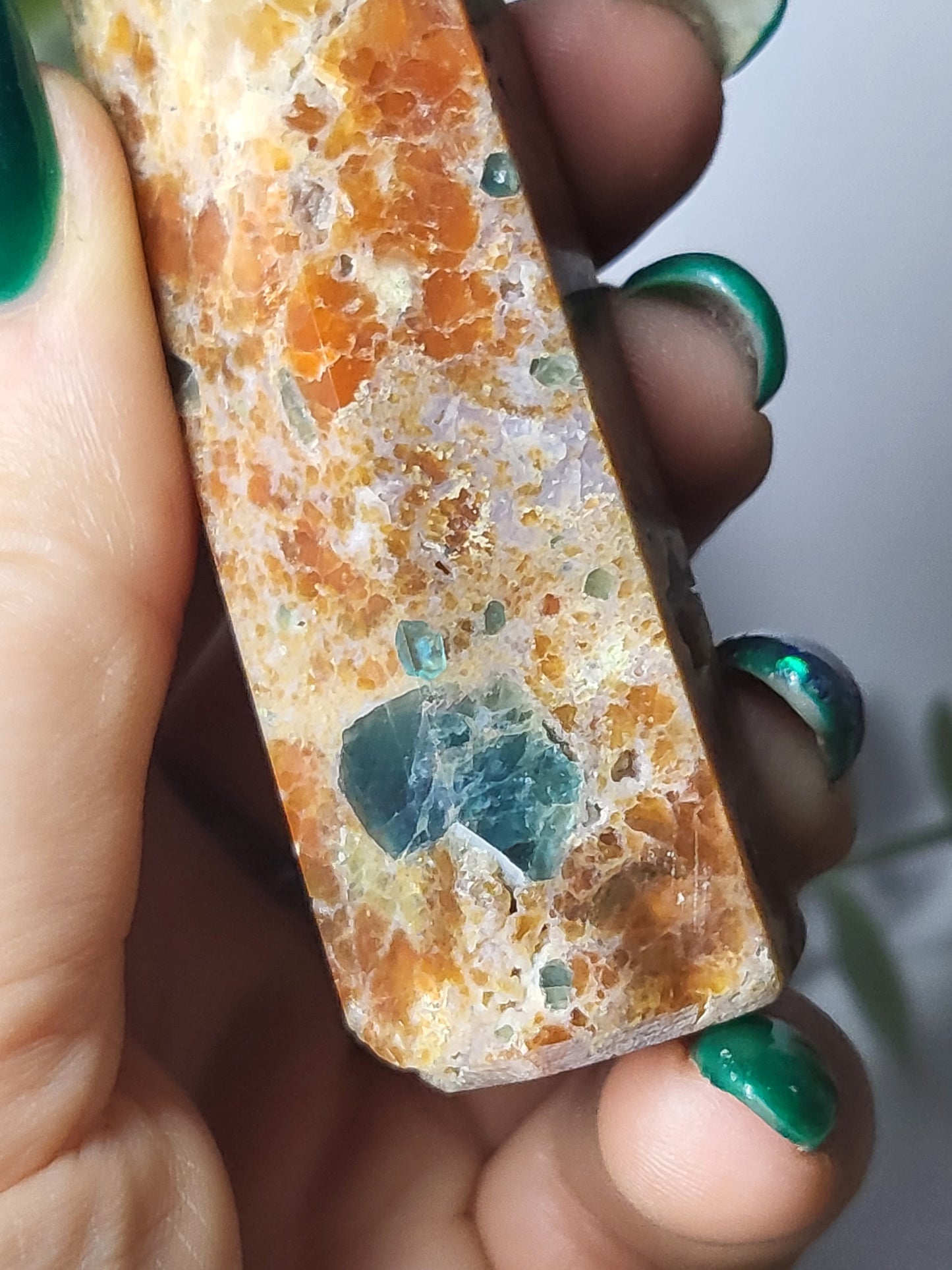 Orange Calcite and Apatite point