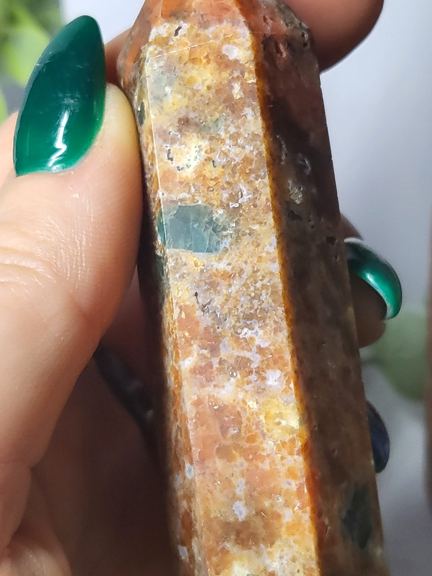 Orange Calcite and Apatite point