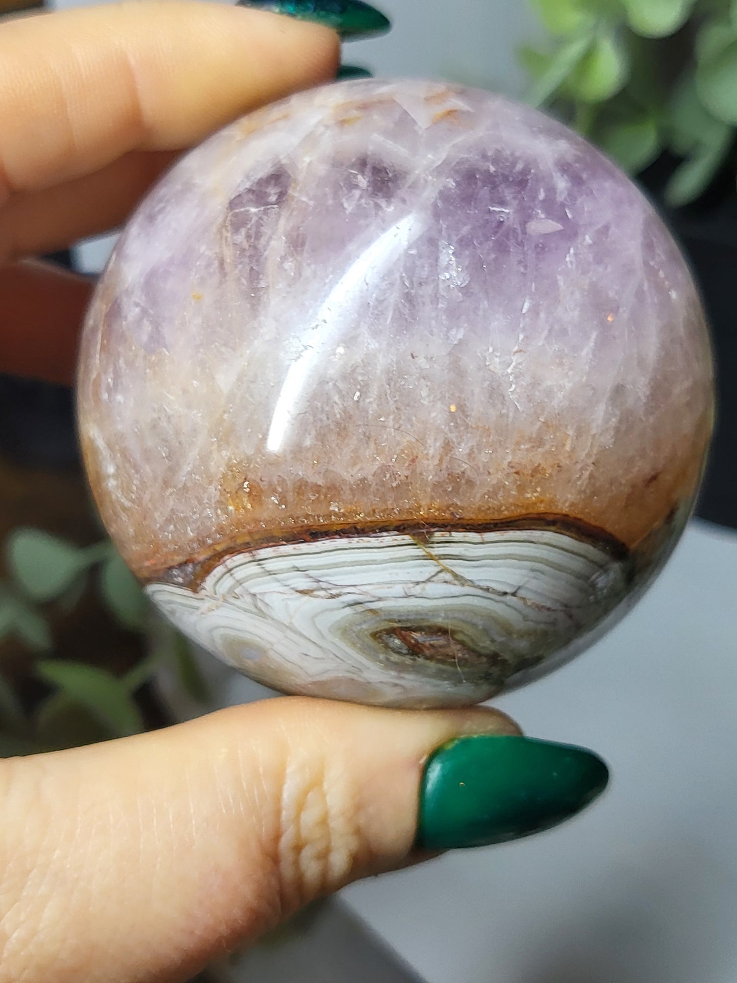 Amethyst with banded agate sphere
