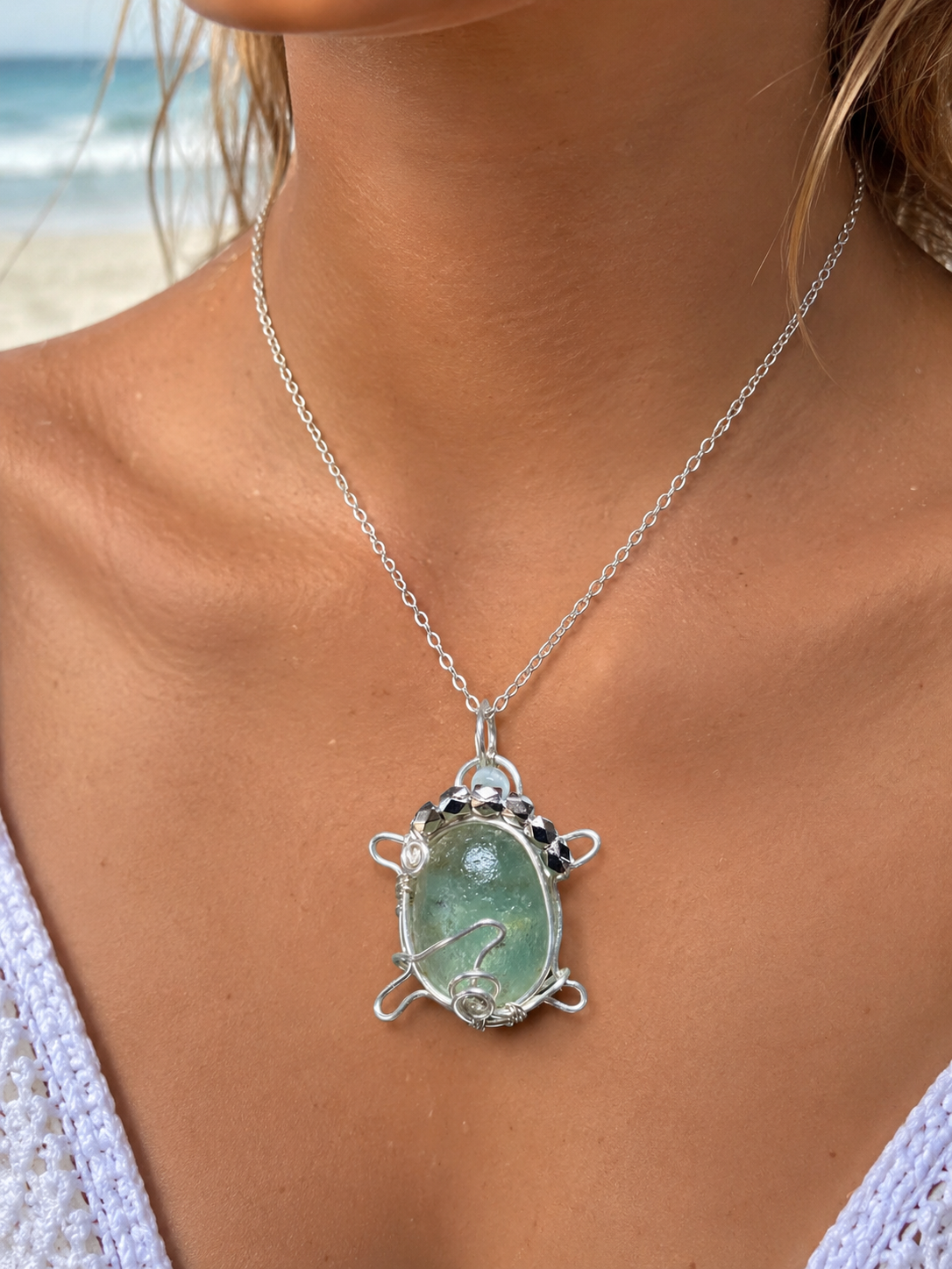 Sea glass turtle pendant