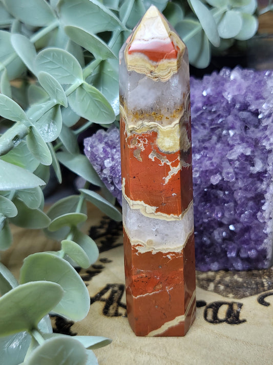 Red japser with quartz point