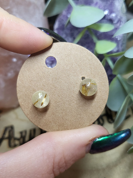 Gold  rutile quartz Earrings