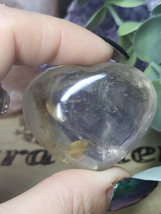 Smokey quartz with golden healer heart