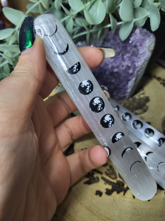 Selenite moon phase wand