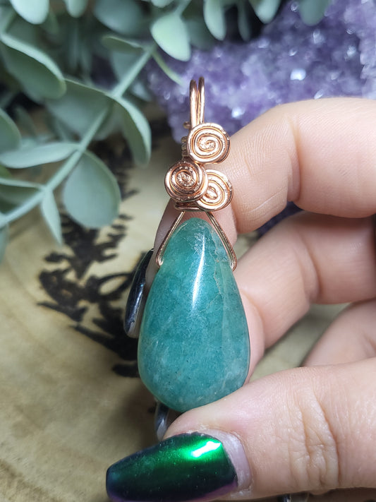 Amazonite copper wrapped pendant