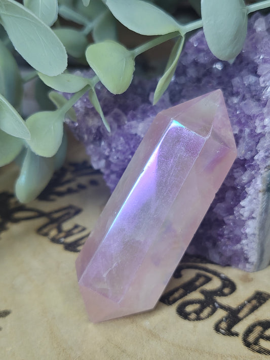 Aura Rose Quartz  double point
