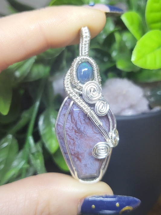 Ocean Jasper and black opal coffin pendant