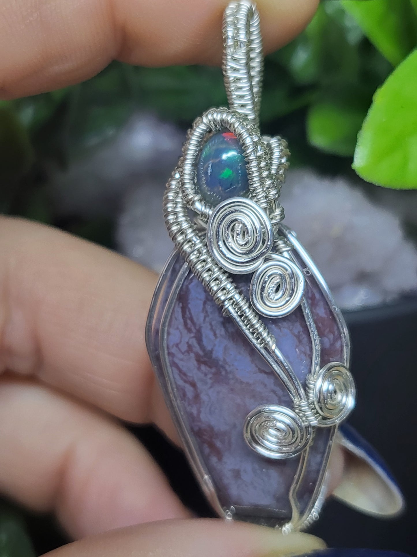 Ocean Jasper and black opal coffin pendant
