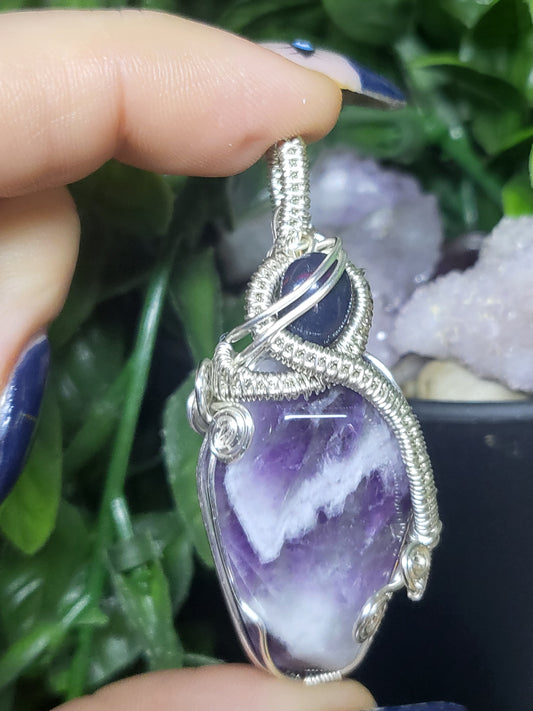 Chevron amethyst coffin pendant with black opal