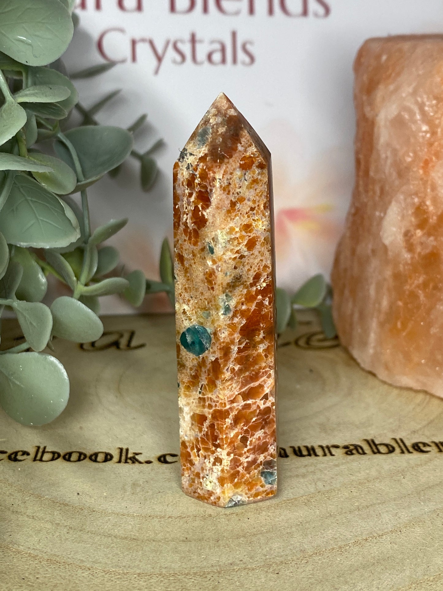 Orange Calcite and Apatite point