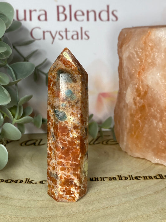 Orange Calcite and Apatite point