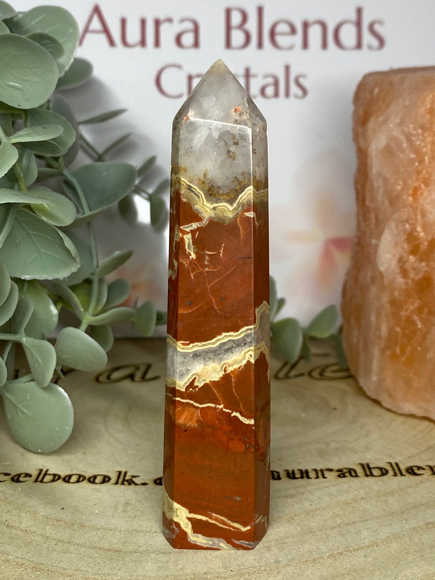 Red japser with quartz point