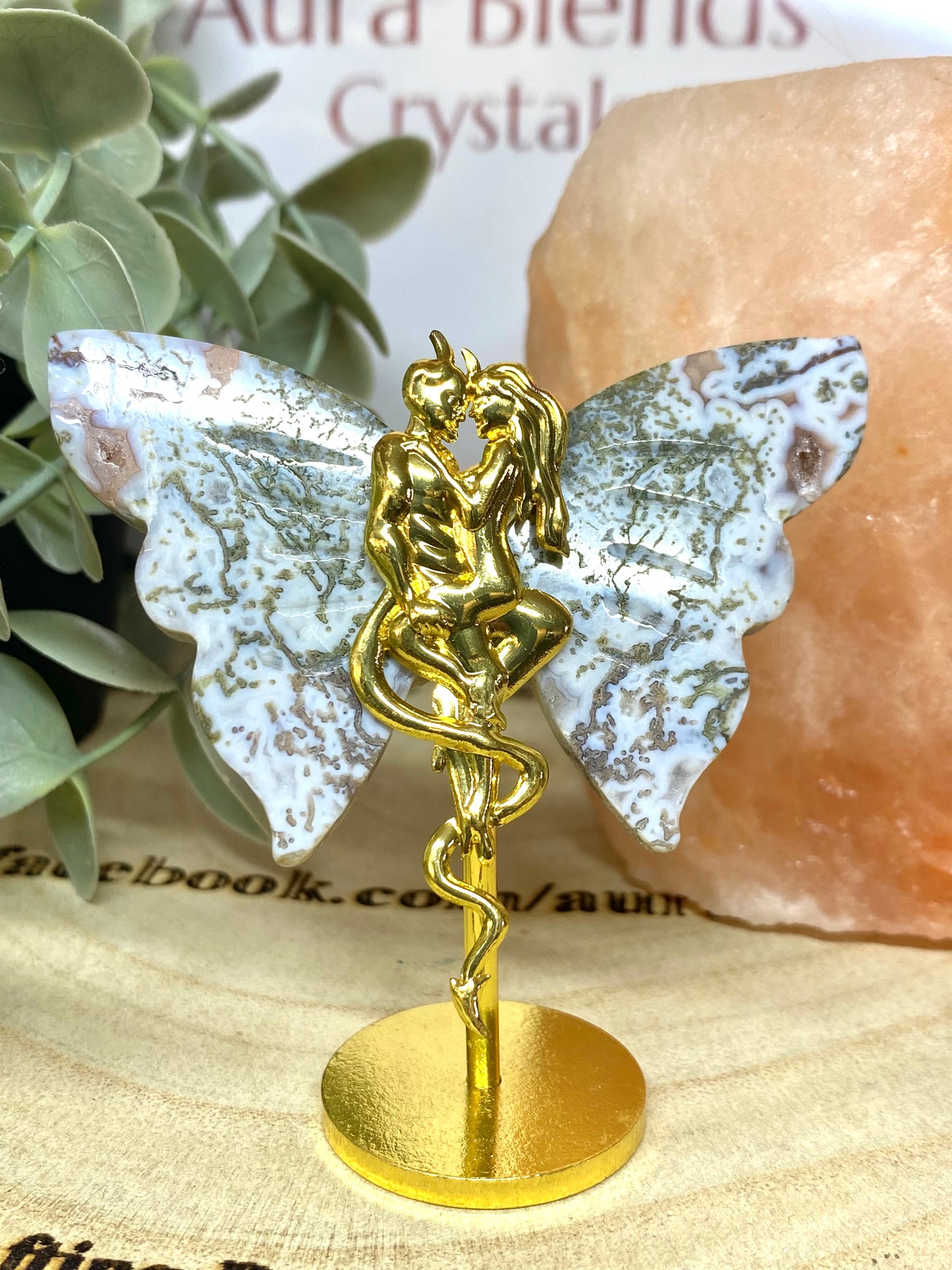 Pink Moss Agate Devil and Woman Wings