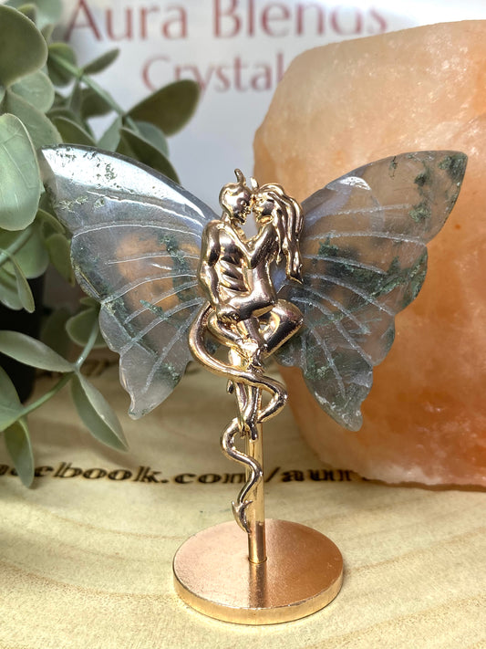 Moss Agate Devil and Woman Wings