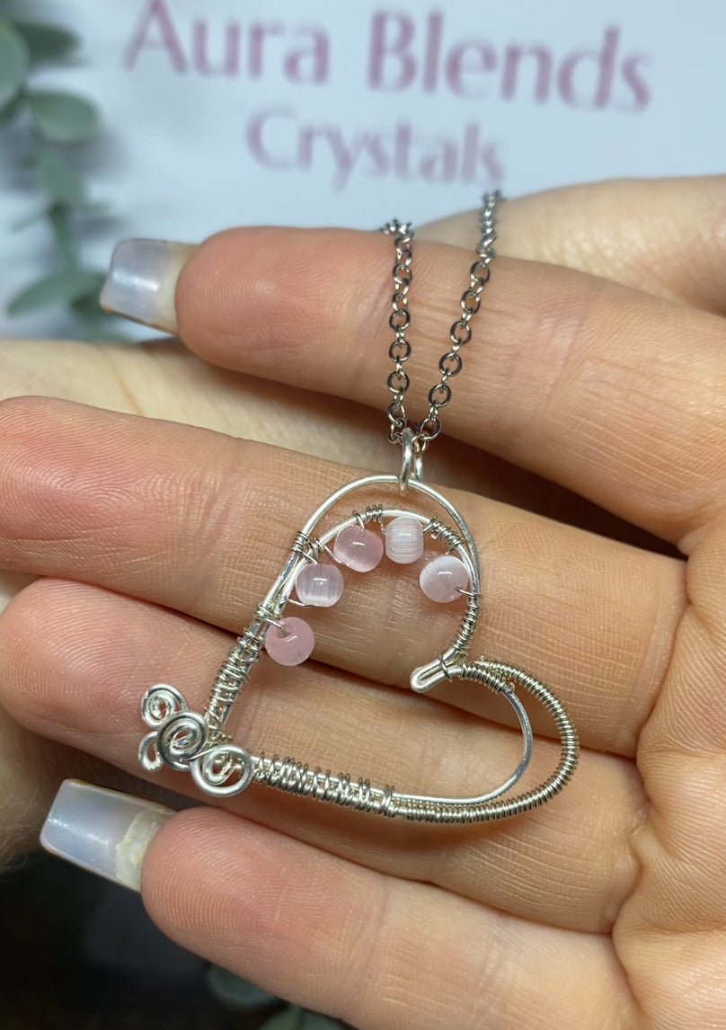 Pink selenite heart pendant