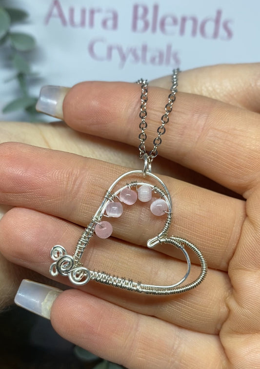 Pink selenite heart pendant