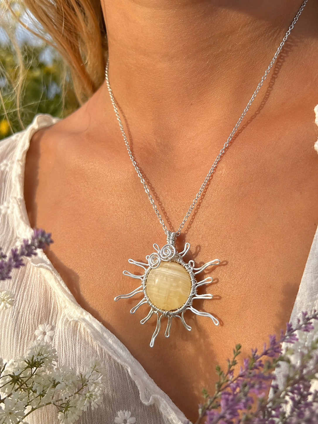 Orange Calcite Solar Pendant