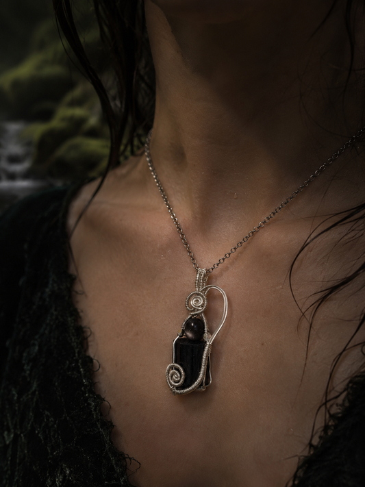 Protection pendant- tourmaline and obsidian