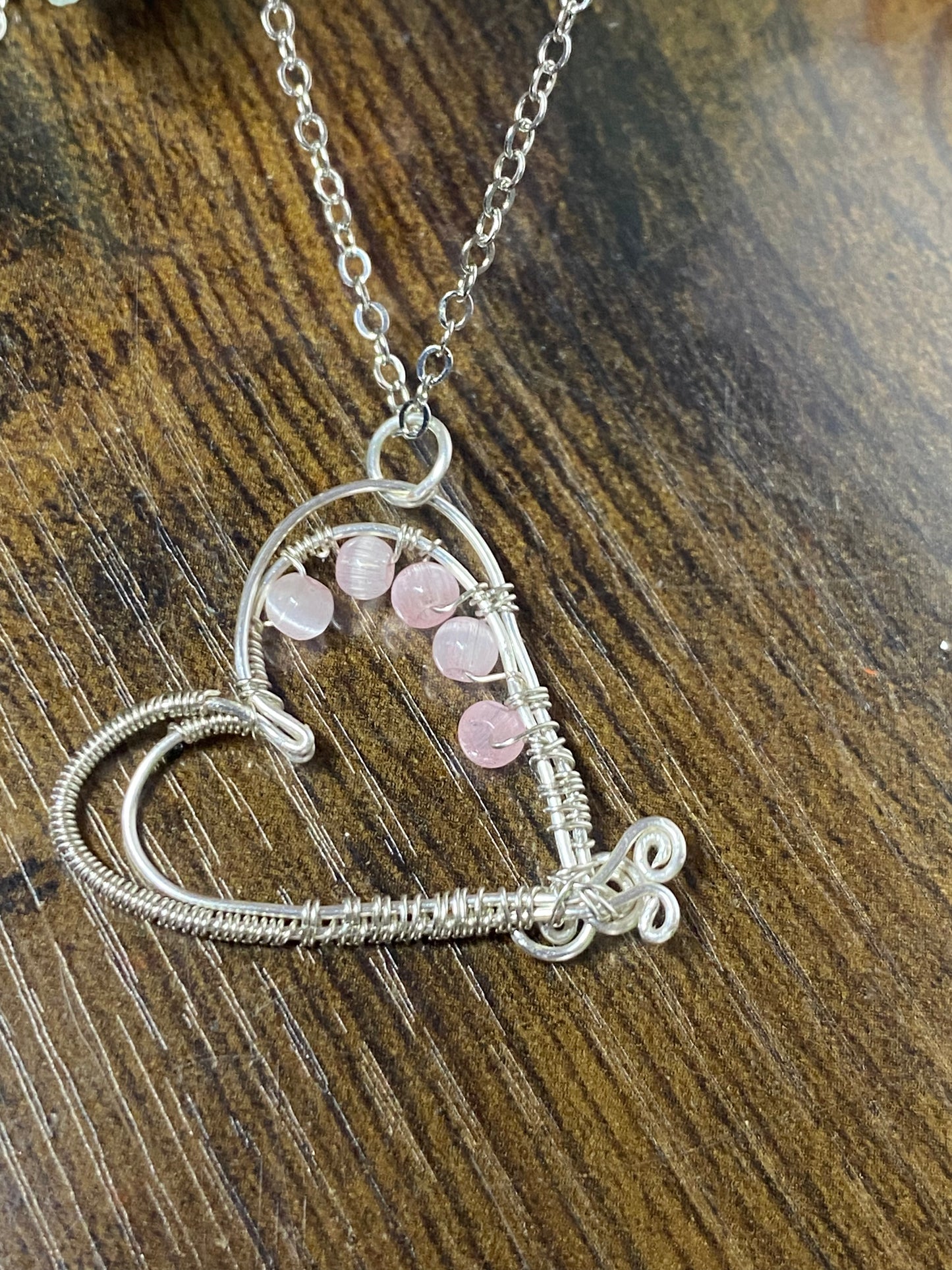 Pink selenite heart pendant