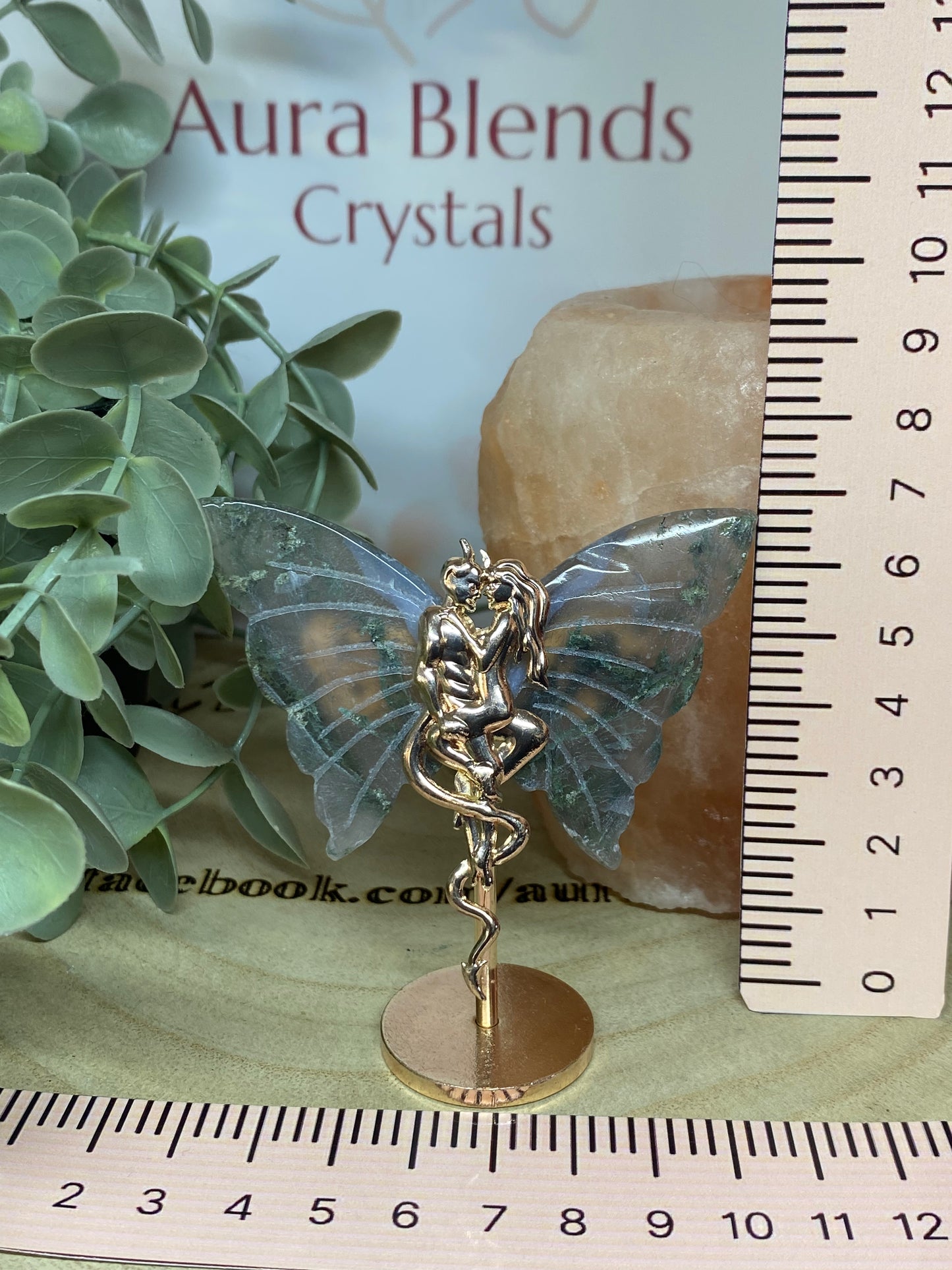 Moss Agate Devil and Woman Wings