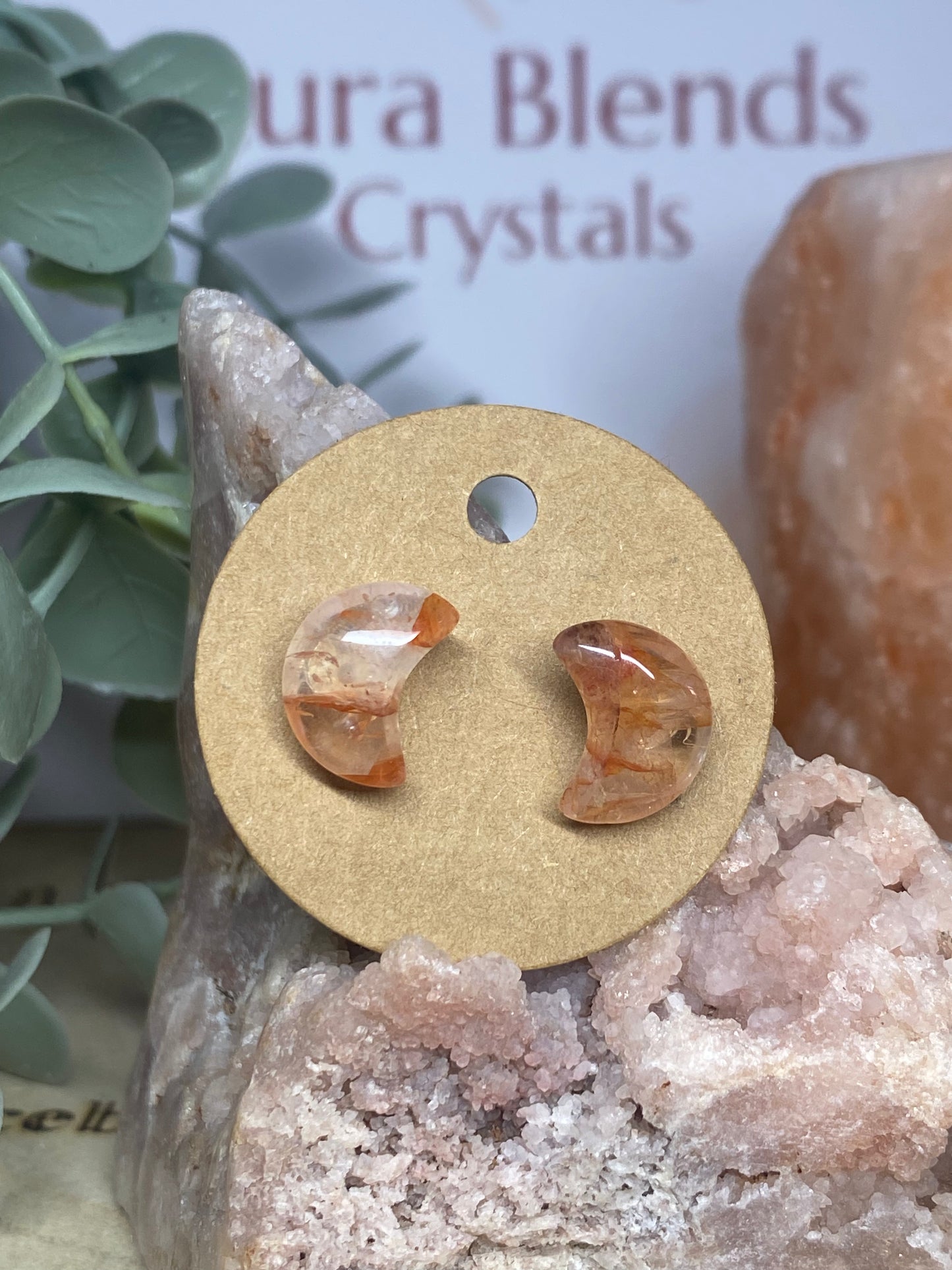 Fire Quartz Moon Earrings