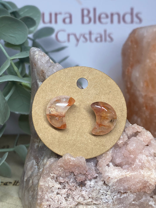 Fire Quartz Moon Earrings