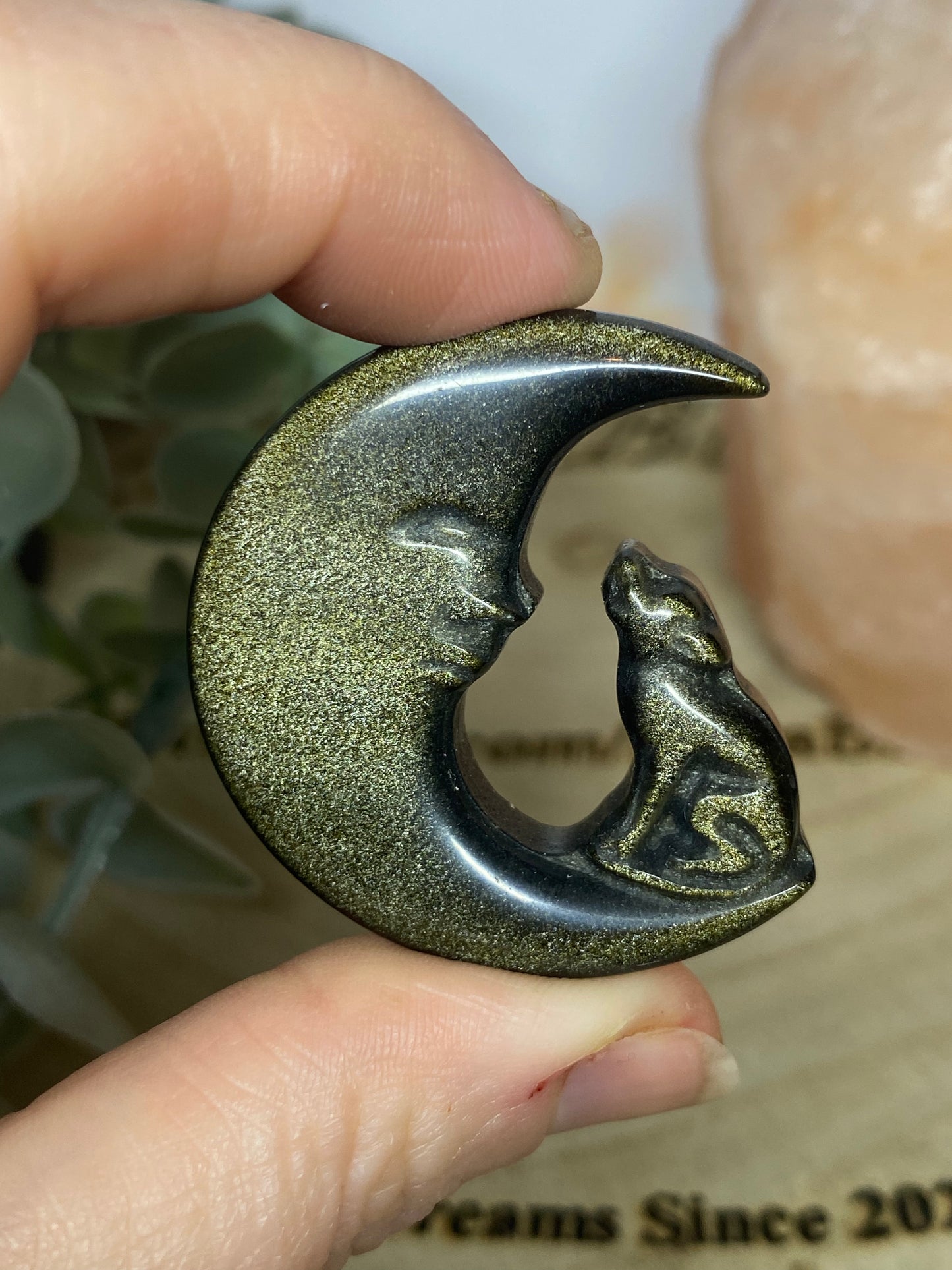 Gold sheen Obsidian Wolf and Moon