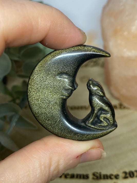 Gold sheen Obsidian Wolf and Moon