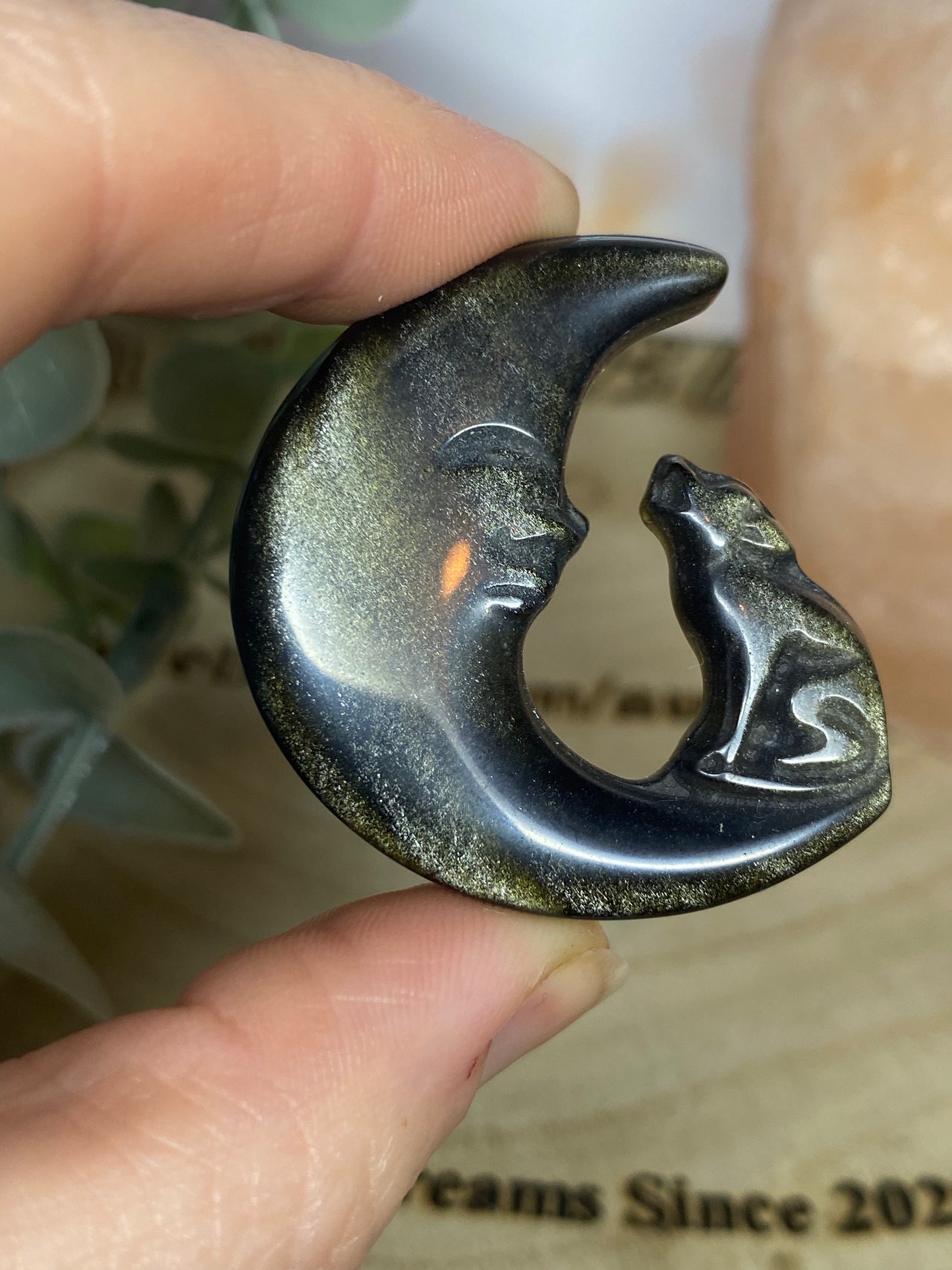 Gold sheen Obsidian Wolf and Moon