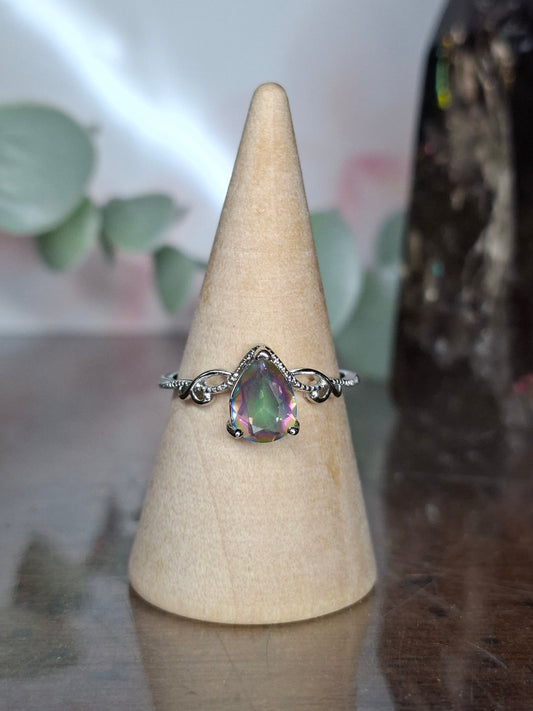Mystic Topaz tear drop ring
