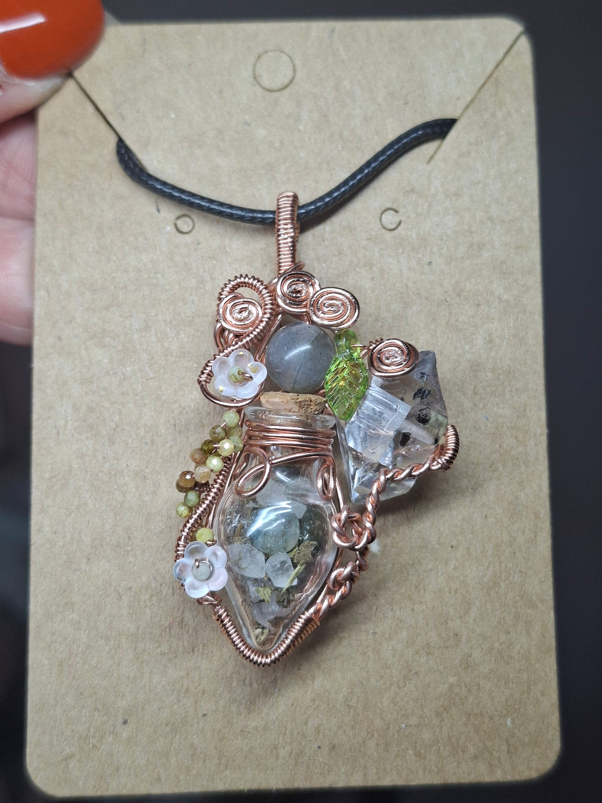 Protection spell jar and herkimer diamond pendant