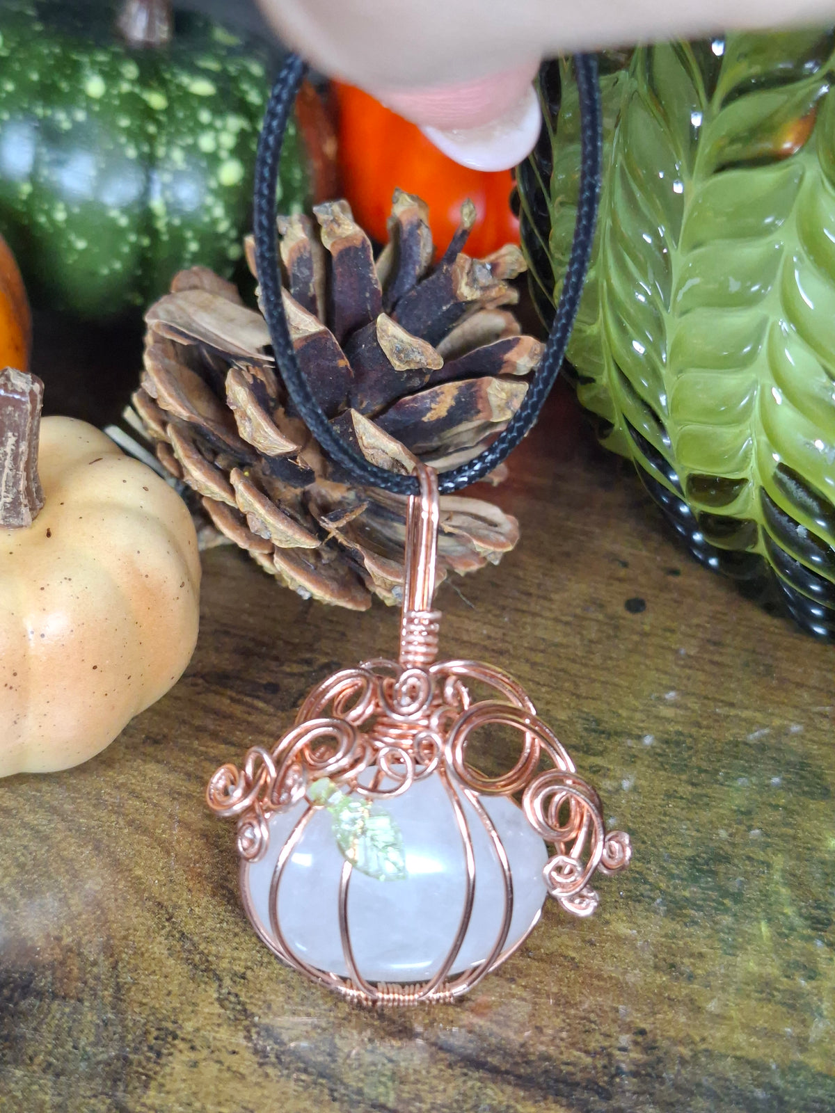 Rose quartz pumpkin pendant